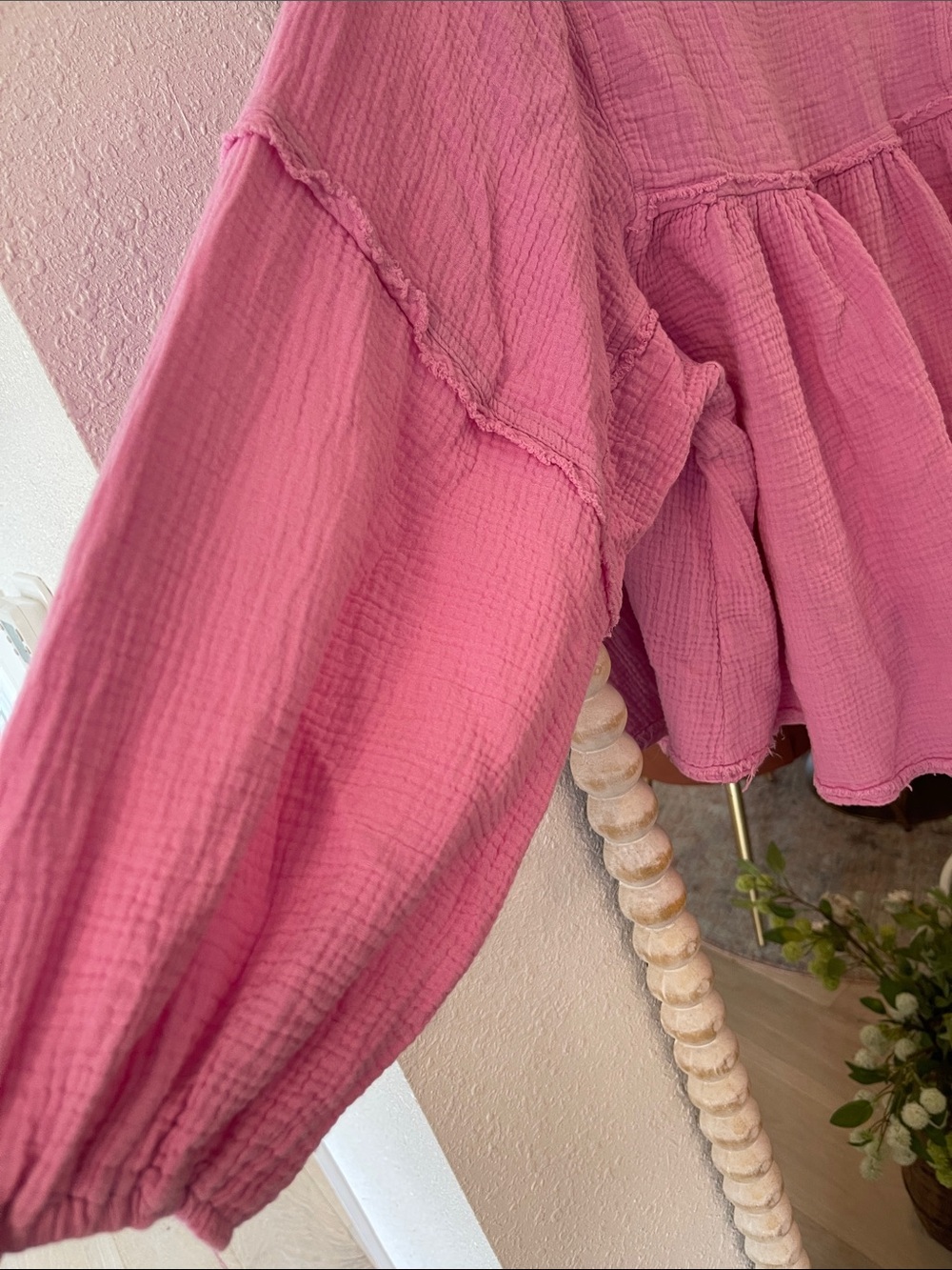Ces Femme Pink Gauze Peasant Tunic Top - Picture 3 of 5